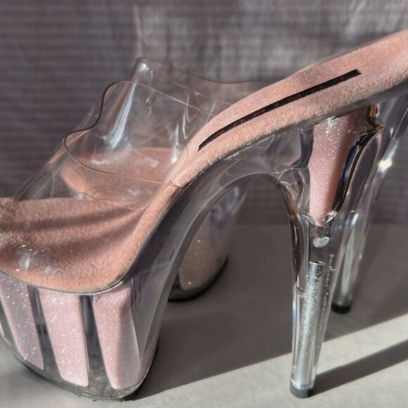 VTG LUCIOUS Centerfold-701G BAby Pink Glitter / Clear 6 3/4 Spike Heels Sz 9 NEW - Picture 6 of 13